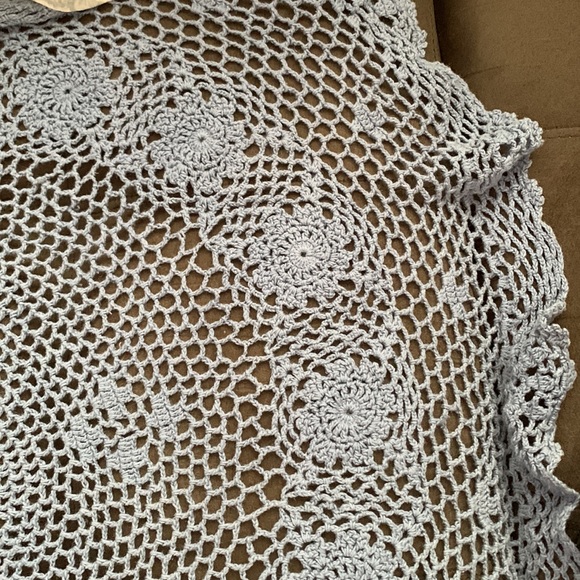 Other - Handmade Slate Blue Square Pillow Cover and Vintage Crochet Dolly